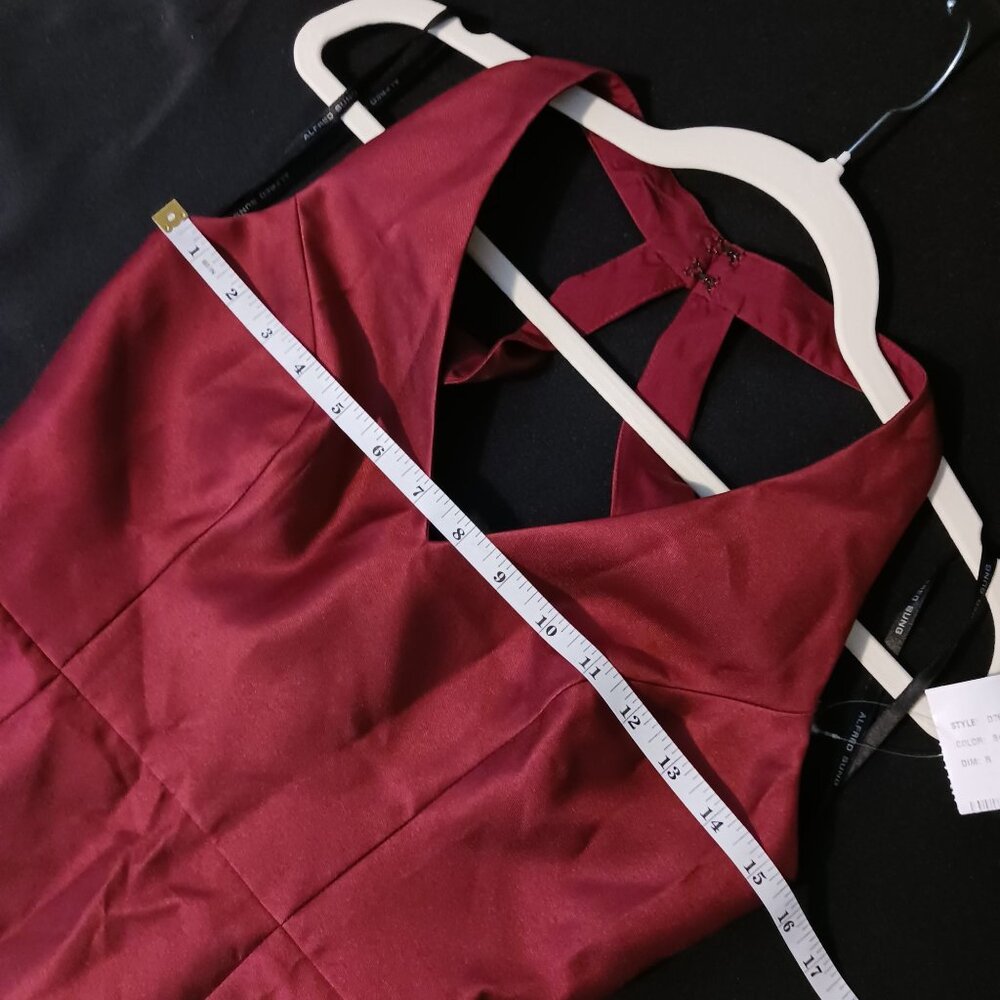 NEW Alfred Sung V-Neck Satin Trumpet Gown with Side Slit, Burgundy #D761 - Picture 9 of 14
